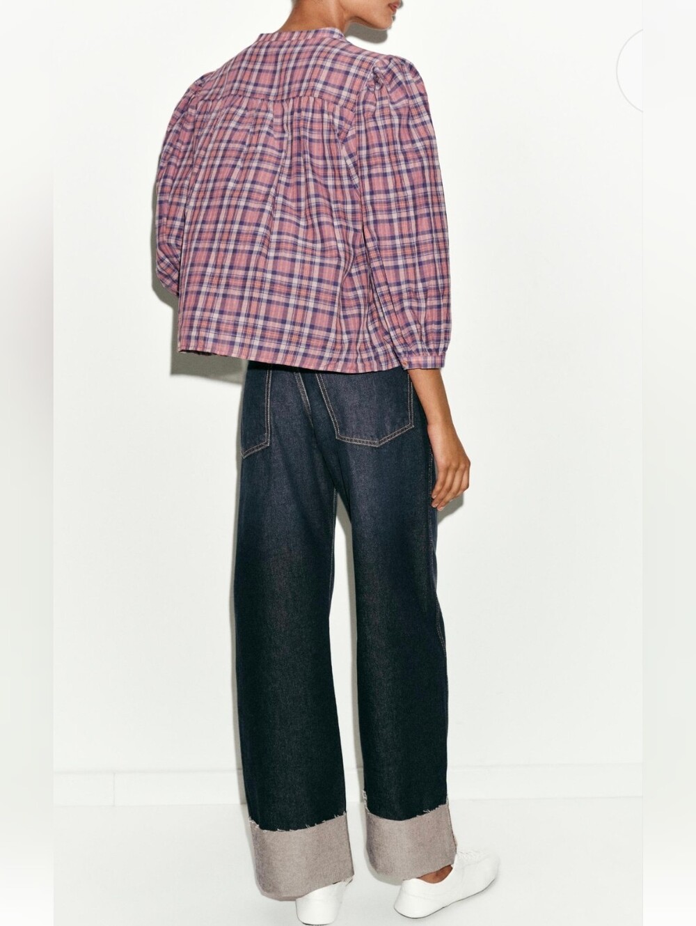 Zara Plaid Button-Front Top (M) - Picture 4 of 7